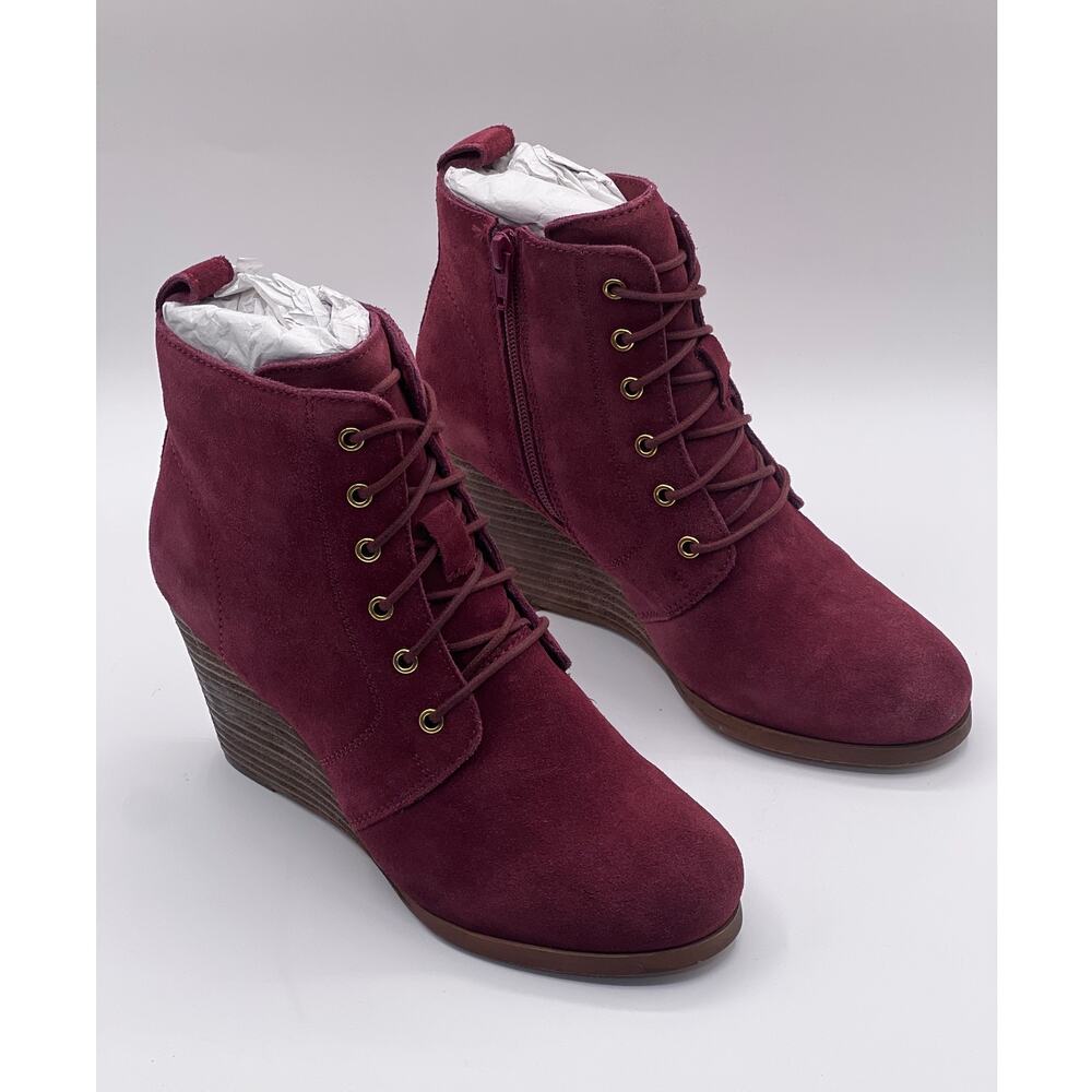 DIBA BLAKE BURGUNDY SUEDE 3" WEDGE ANKLE BOOTIES WOMENS 7 NWOB